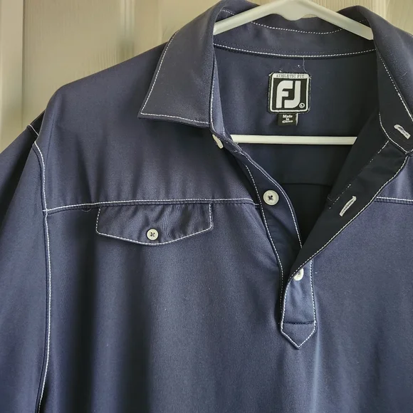 Footjoy Athletic Fit Polo Golf Shirt‎ Men L Navy Blue White Stitching Accent - Picture 2 of 5
